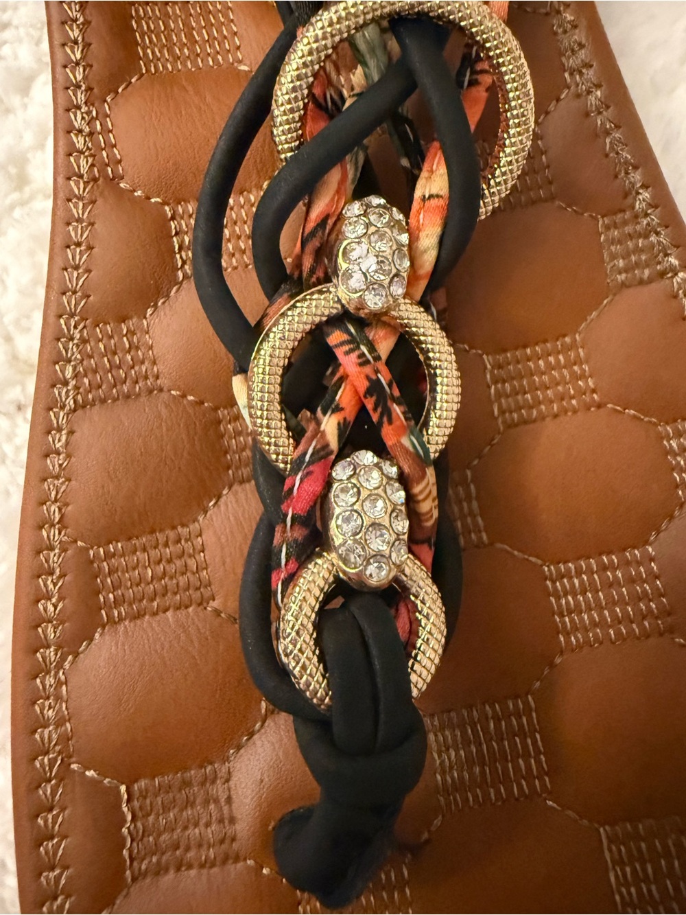 Patrizia Gadelina Embellished T Strap Sandals EU 38 Boho Rhinestone Comfort - Picture 5 of 7